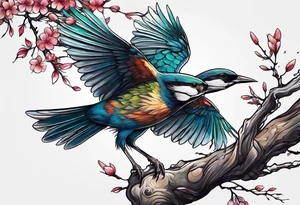 Bird taking off from a branch tattoo idea