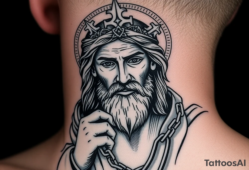 russian christian orthodox jesus xristos holding the russian orthodox thurible chains tattoo idea