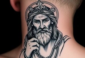 russian christian orthodox jesus xristos holding the russian orthodox thurible chains tattoo idea