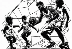 Dad playing basketball with 2 kids tattoo idea