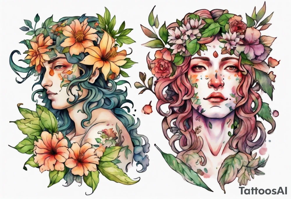 Dionysus covered in flowers and leaves tattoo idea