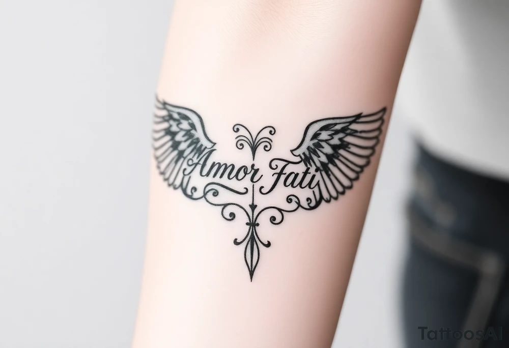 “Amor Fati” with wings tattoo idea
