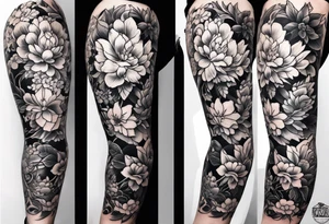 traditional style
leg sleeve with a bird and flowers tattoo idea