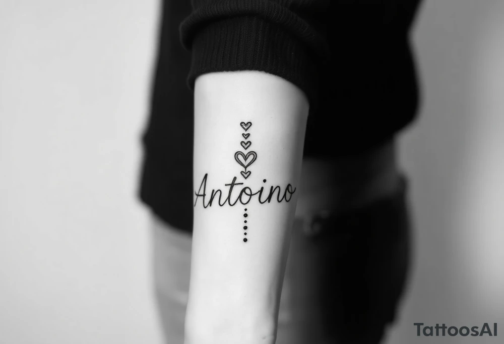 Make me a tattoo design with my husbands name Antonio stacking up and down tattoo idea