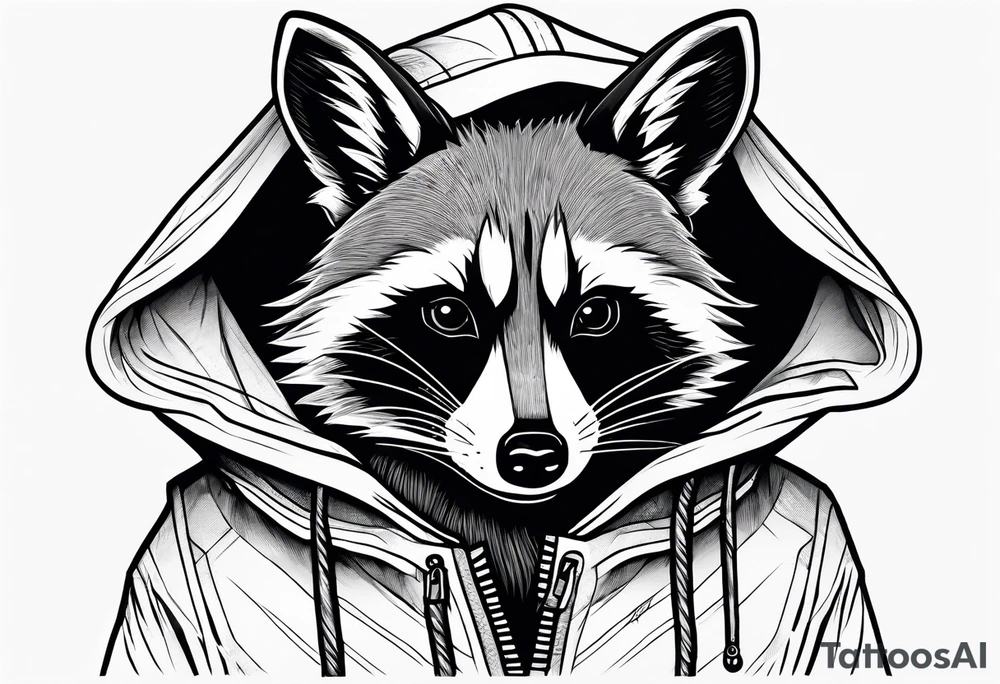raccoon wearing a Superman hoodie tattoo idea