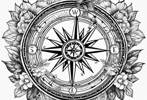 Feminine wanderlust, floral, compass, adventure, shoulder piece, cover-up tattoo idea