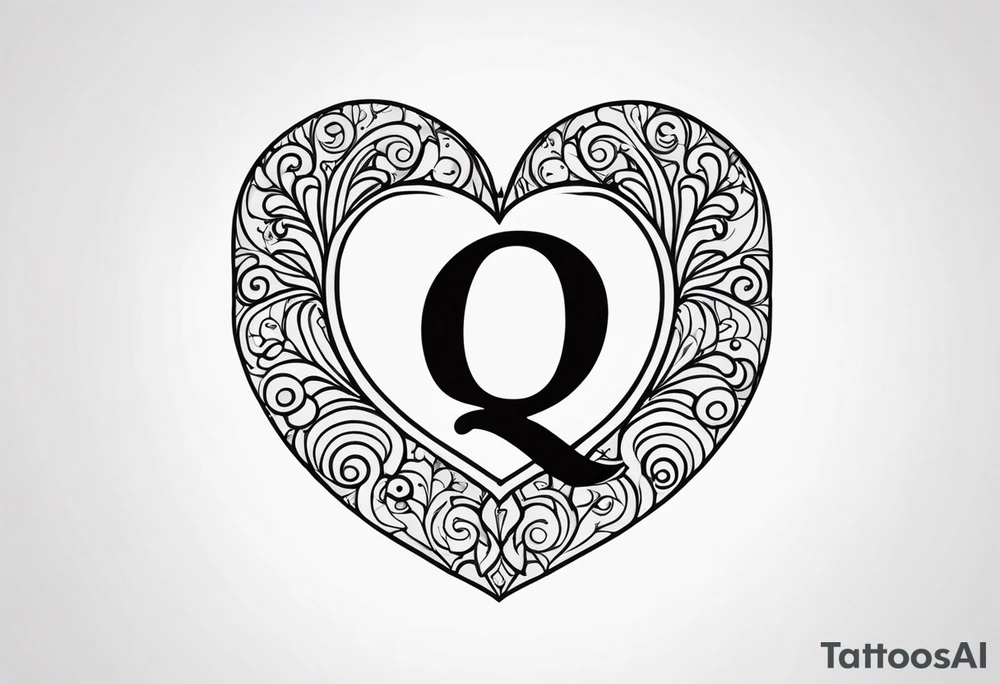 The letter Q with a heart tattoo idea