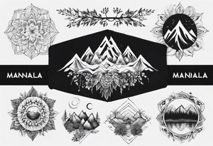 •	Create a mandala incorporating elements of nature like mountains, trees, and rivers to symbolize harmony and balance. tattoo idea