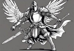 A Winged Paladin Knight in mid-air with his sword about to attack. tattoo idea