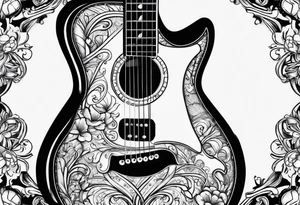 guitar with notes wrapped around it tattoo idea