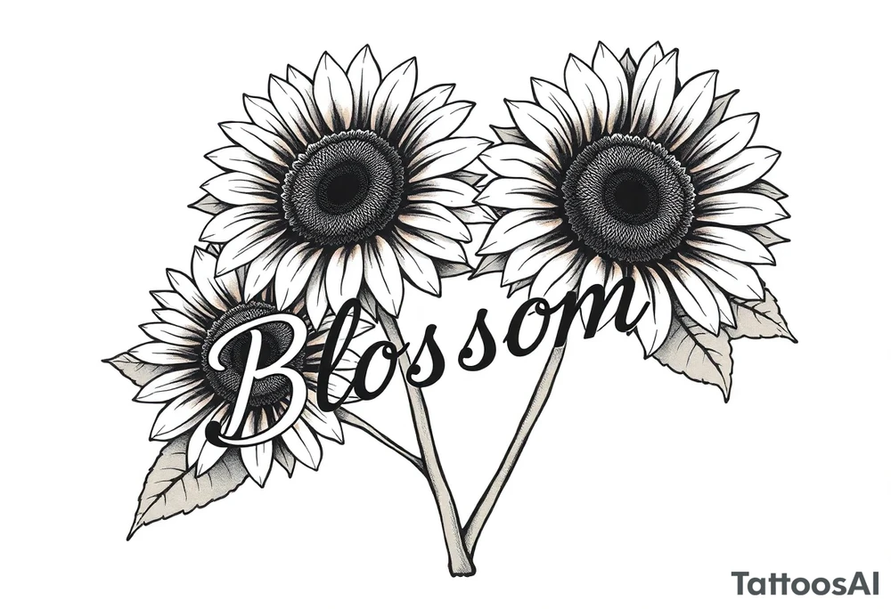 Sunflowers with “Blossom” written through it tattoo idea