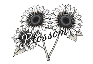 Sunflowers with “Blossom” written through it tattoo idea