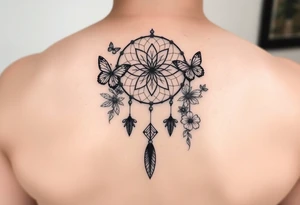 Simple dream catcher with butterflies and flowers tattoo idea