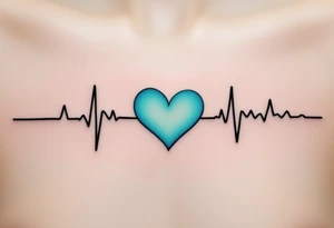 A black EKG heartbeat crossing the chest, transitioning into a vibrant teal heart at the center. tattoo idea