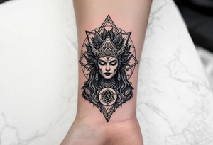 dmt enlightenment deity with sacred geometry behind tattoo idea