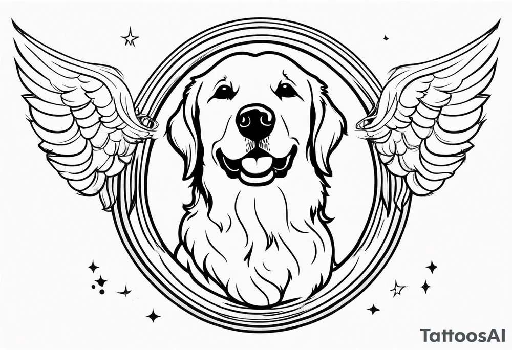 Golden retriever giving her hand with halo and wings tattoo idea