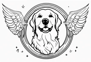 Golden retriever giving her hand with halo and wings tattoo idea