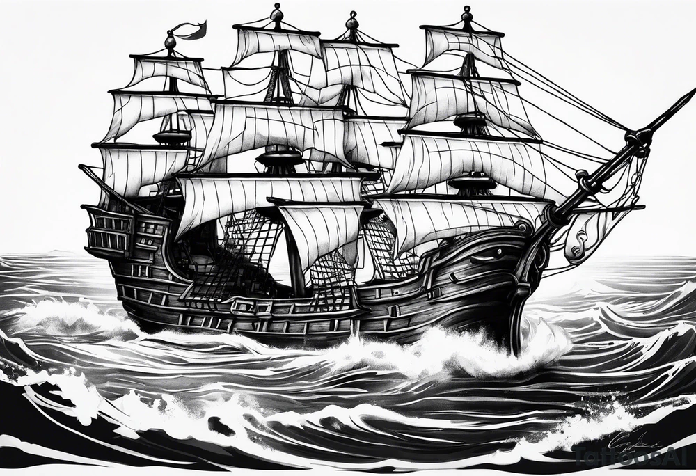 Black pearl pirate ship tattoo idea