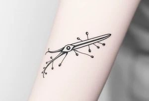 large scissor. with a comb, blow-dryer. then groups of hair bobby pins randomly placed. with vines weaving throughout tattoo idea