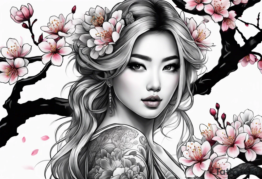 cherry blossoms but It's a portrait, so the whole thing comes out. tattoo idea