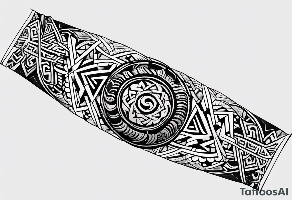 men's tribal forearm minimalistic ornamental slavic tattoo with black 4cm wide armband tattoo idea
