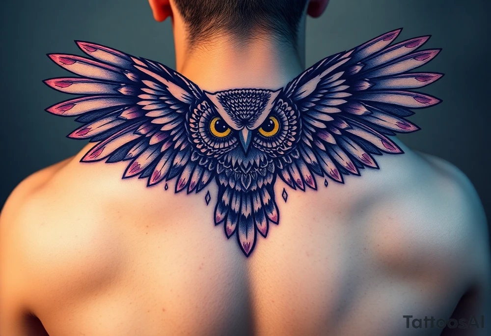 Majestic owl with huge wings spread out tattoo idea