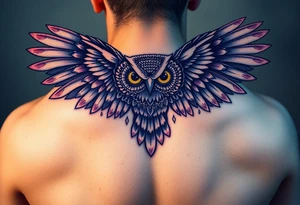 Majestic owl with huge wings spread out tattoo idea