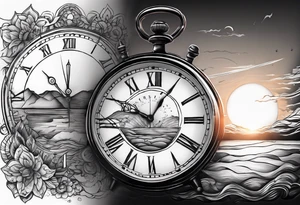 time element in sunset for man simple design tattoo idea