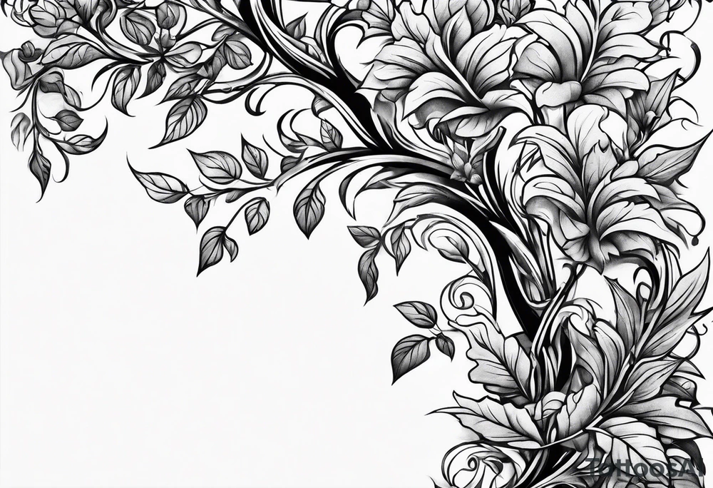 stone road leafy vines tattoo idea