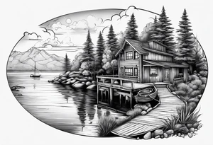 Lake view with wharf tattoo idea