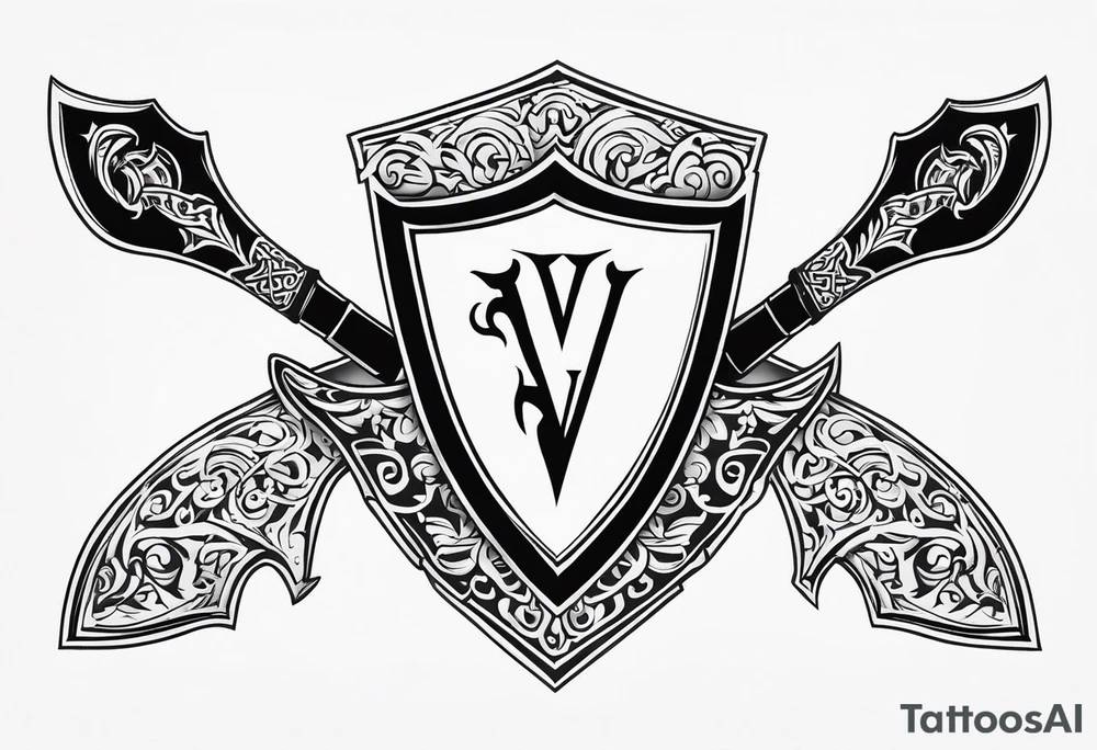 Valhalla sword shield axe armour tattoo idea