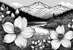 Dogwood flowers and mountains tattoo idea
