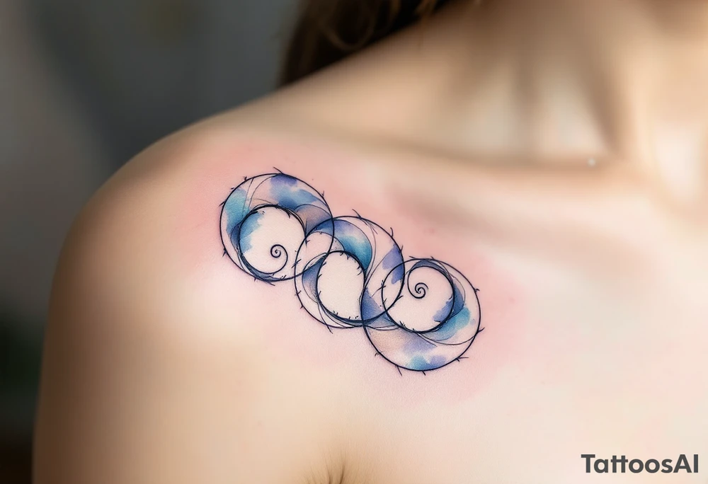 Delicate soft grays, blues, and whites, creating three triskelion spirals. tattoo idea