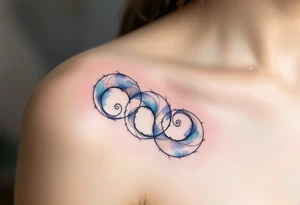 Delicate soft grays, blues, and whites, creating three triskelion spirals. tattoo idea