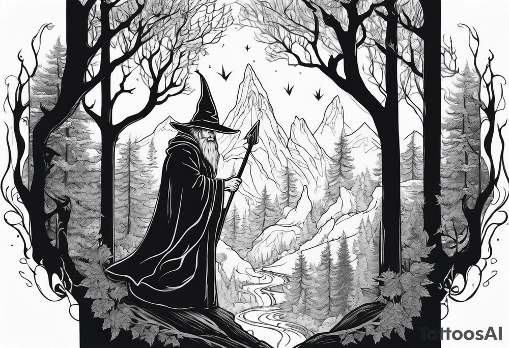 wizard in the forest tattoo idea