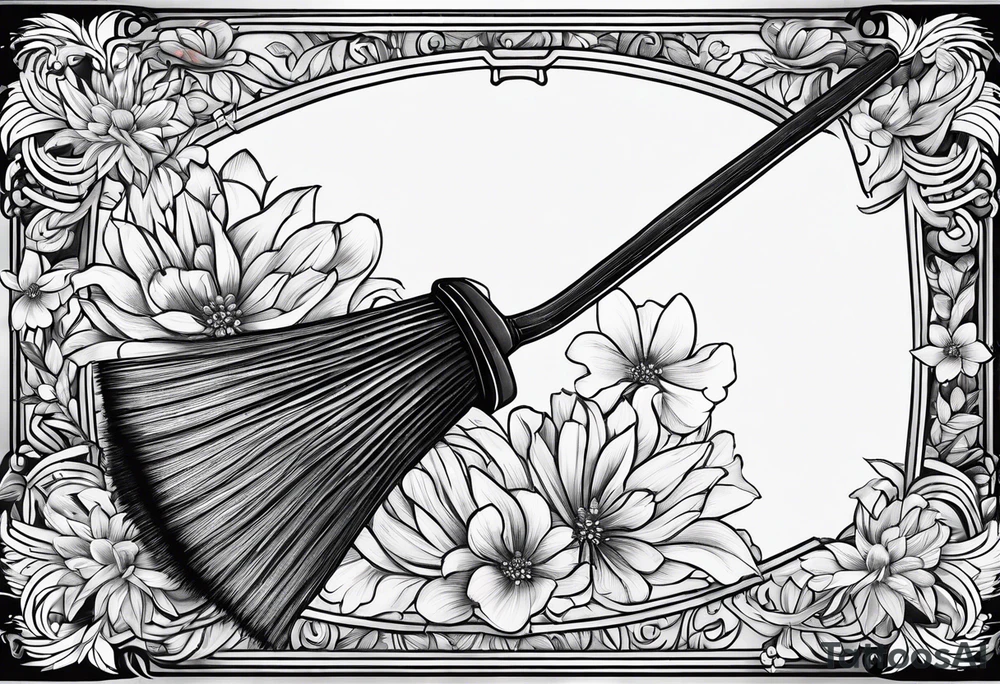 broom with flowers tattoo idea
