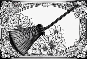 broom with flowers tattoo idea
