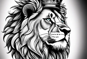 lion with crown on the head and sparkling eyes tattoo idea