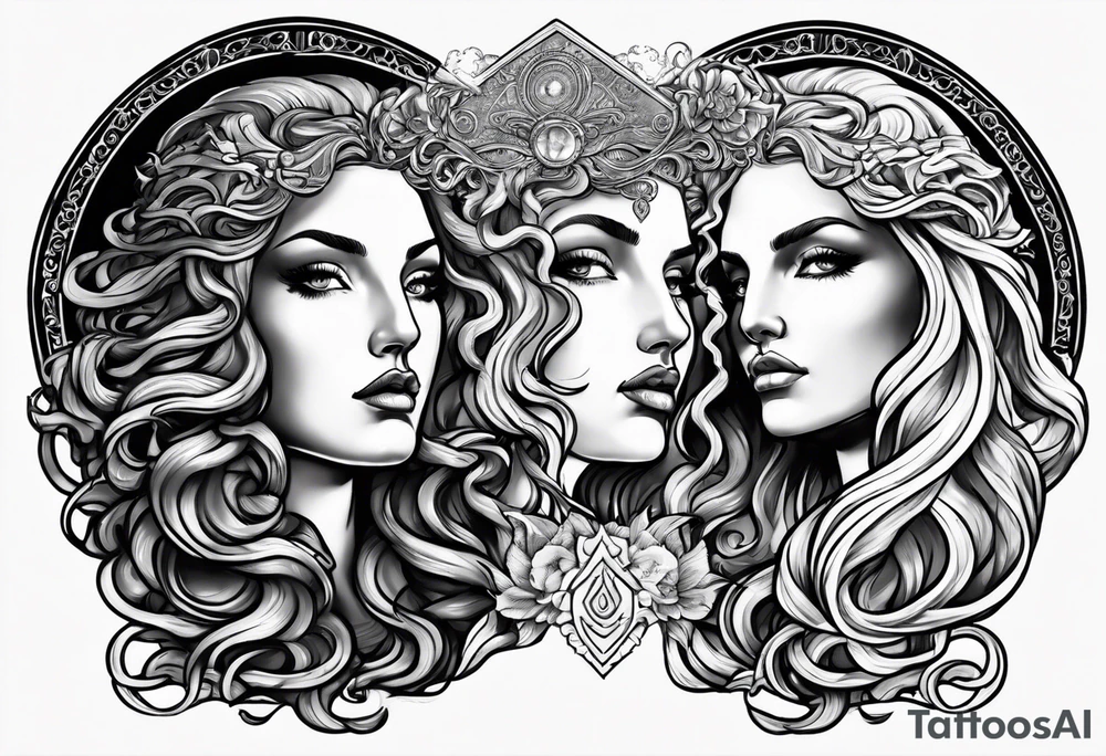 Medusa, her before and after attack from Zeus in the form of tarot cards tattoo idea