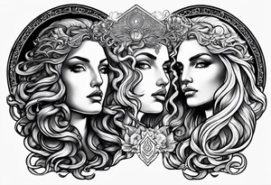 Medusa, her before and after attack from Zeus in the form of tarot cards tattoo idea