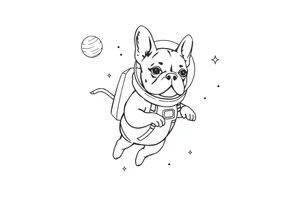 a space themed tattoo of my french bulldog mars. include elements in space like planets and stars. mars should be depicted as a astronaut in a spaceship flying through space tattoo idea