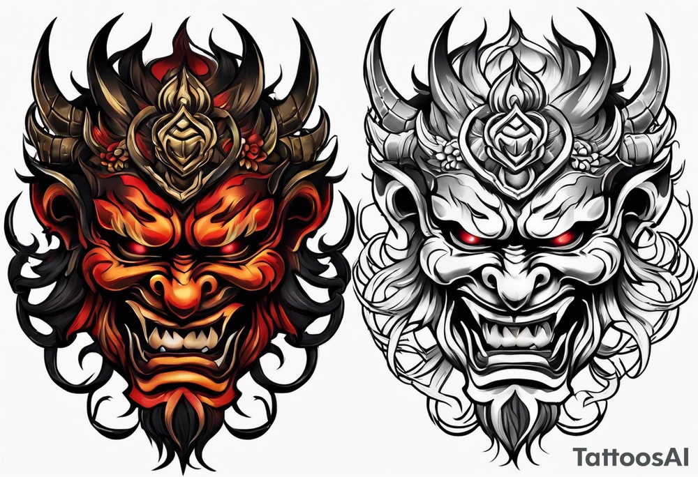 Protection against evil Oni mask tattoo idea
