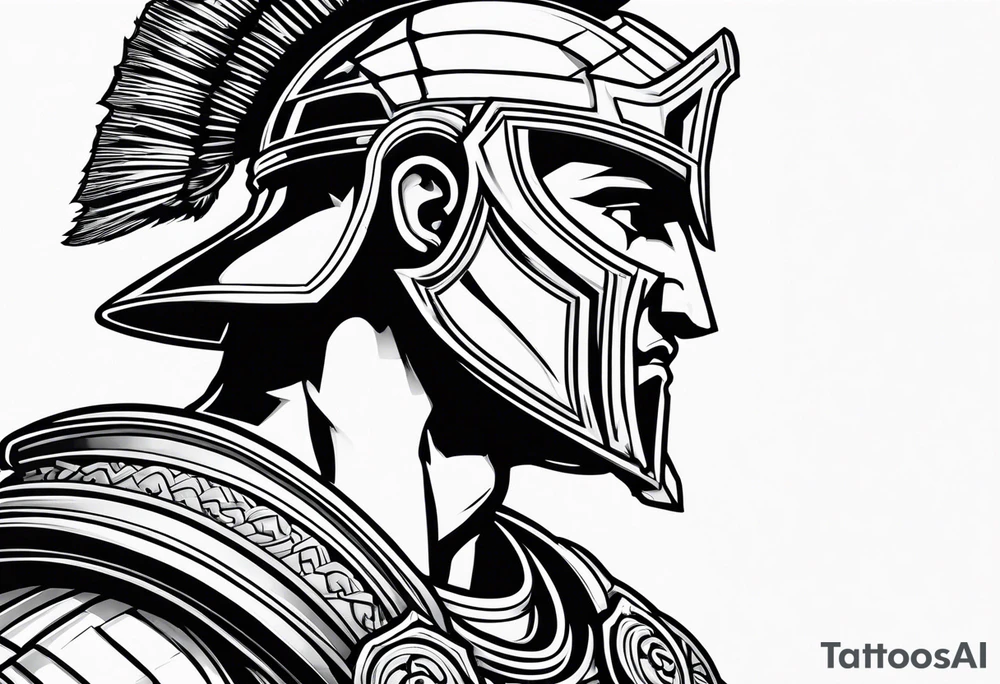 Side profile of spartan soilder looking left at Roman colosseum tattoo idea