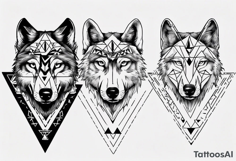 wolf head with triangle in the background tattoo idea