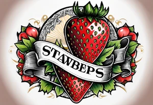 strawberry alone wrapped in banner saying Pops tattoo idea