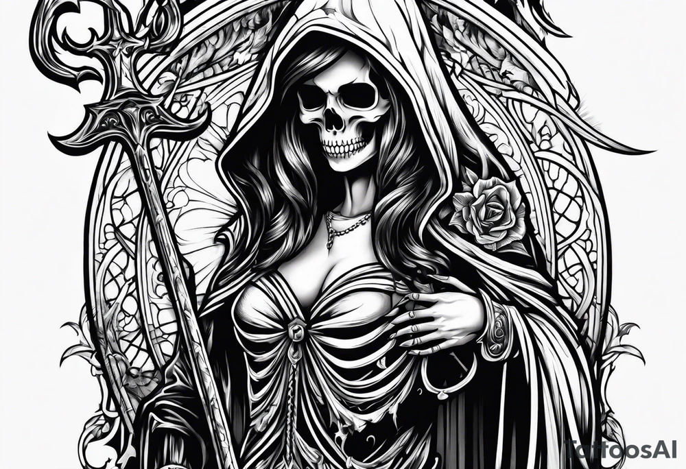 lady skeleton grim reaper devil tattoo idea