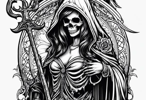 lady skeleton grim reaper devil tattoo idea