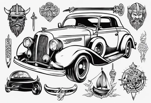 A Viking working on a vintage car tattoo idea