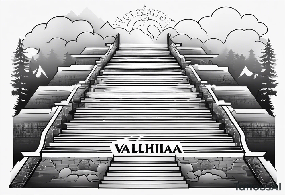 Valhalla fog stairs mist family tattoo idea