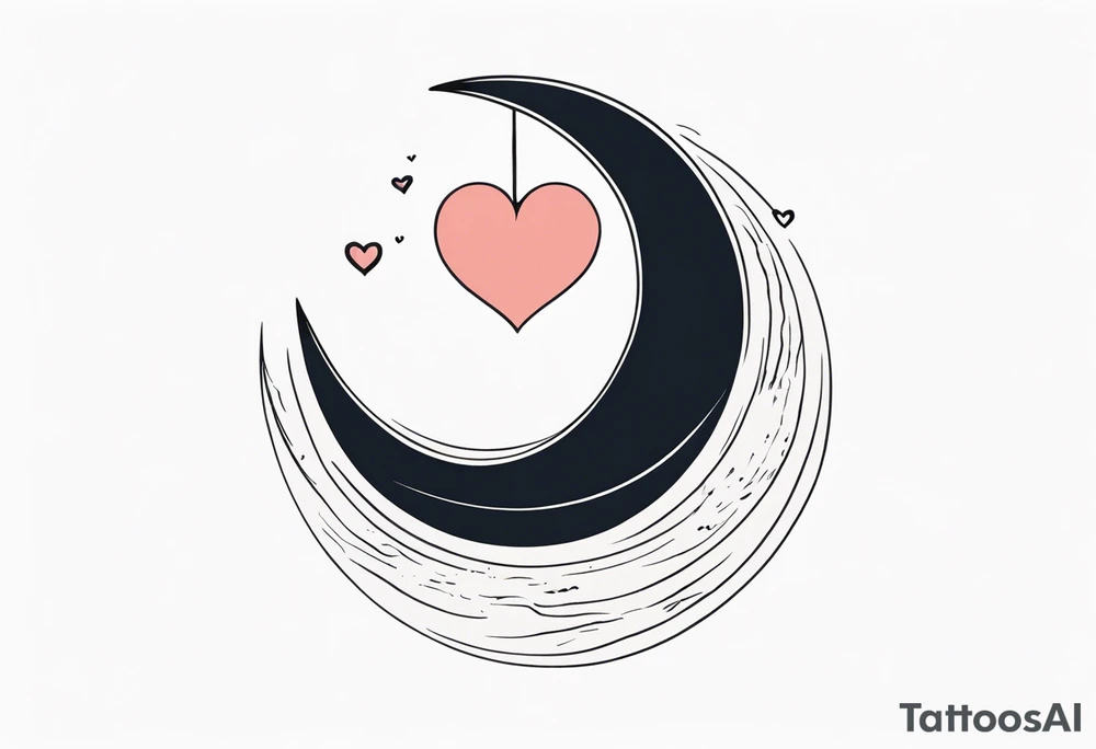 Crescent moon with a love heart inside tattoo idea